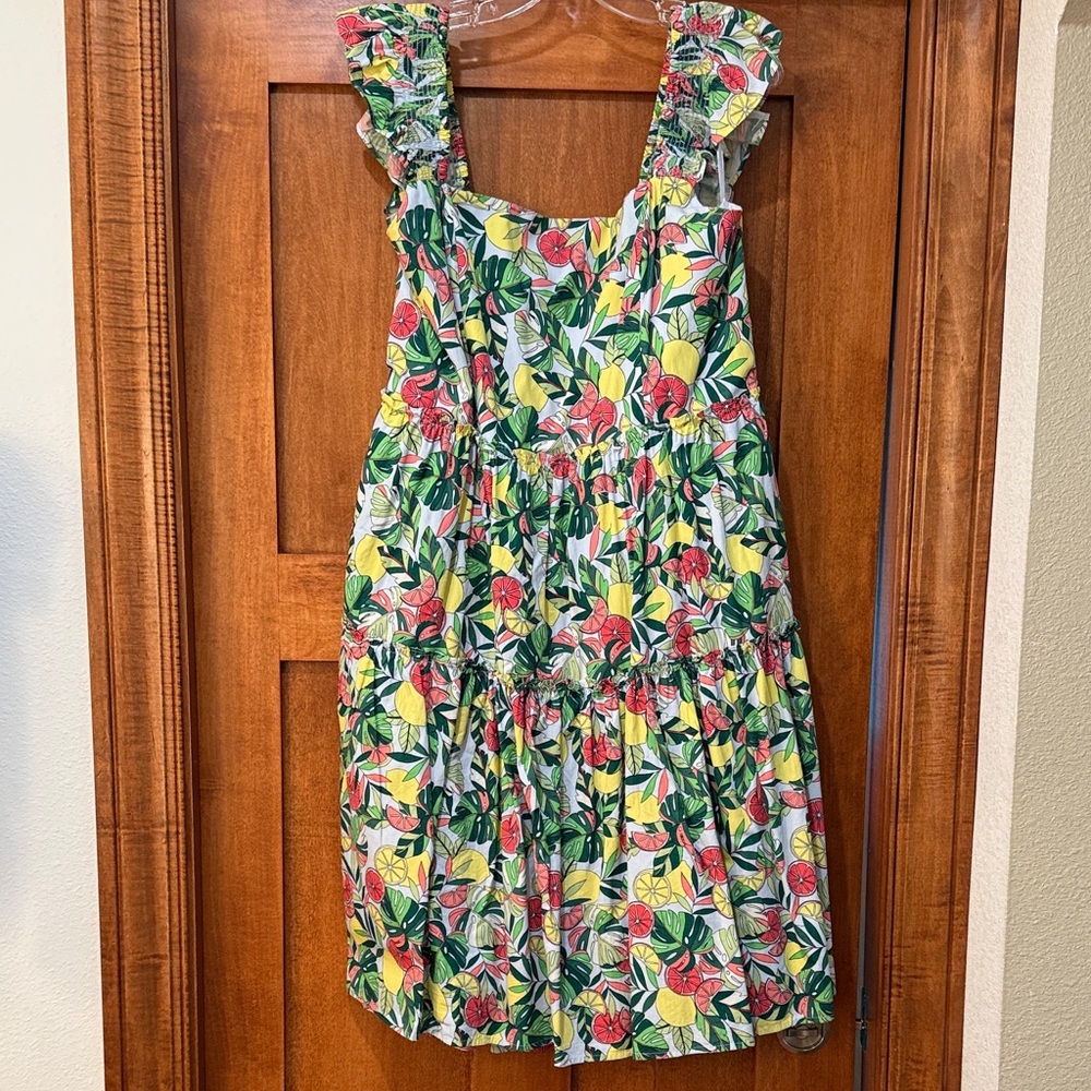 Eliza J Citrus Floral Ruffle Strap Sundress in Yellow, Green & Pink